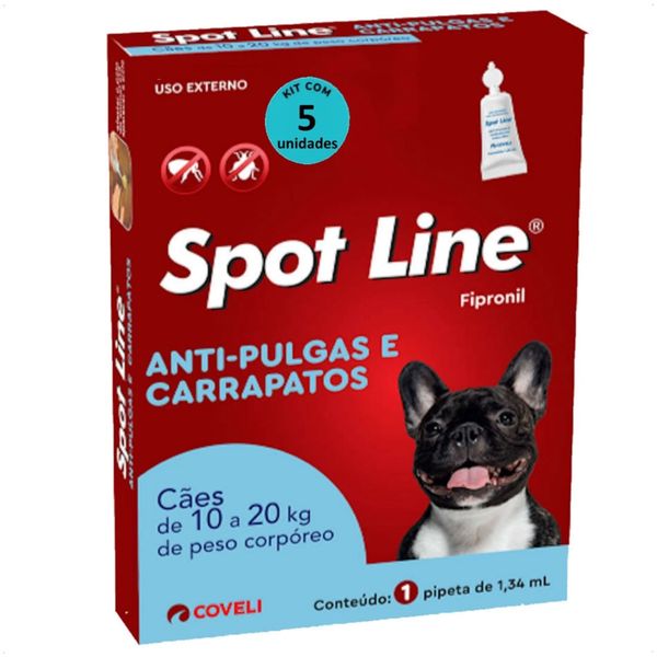 SPOT LINE ANTIPULGAS E CARRAPATOS 1,34ML PARA CÃES DE 10 A 20KG COVELI KIT COM 5